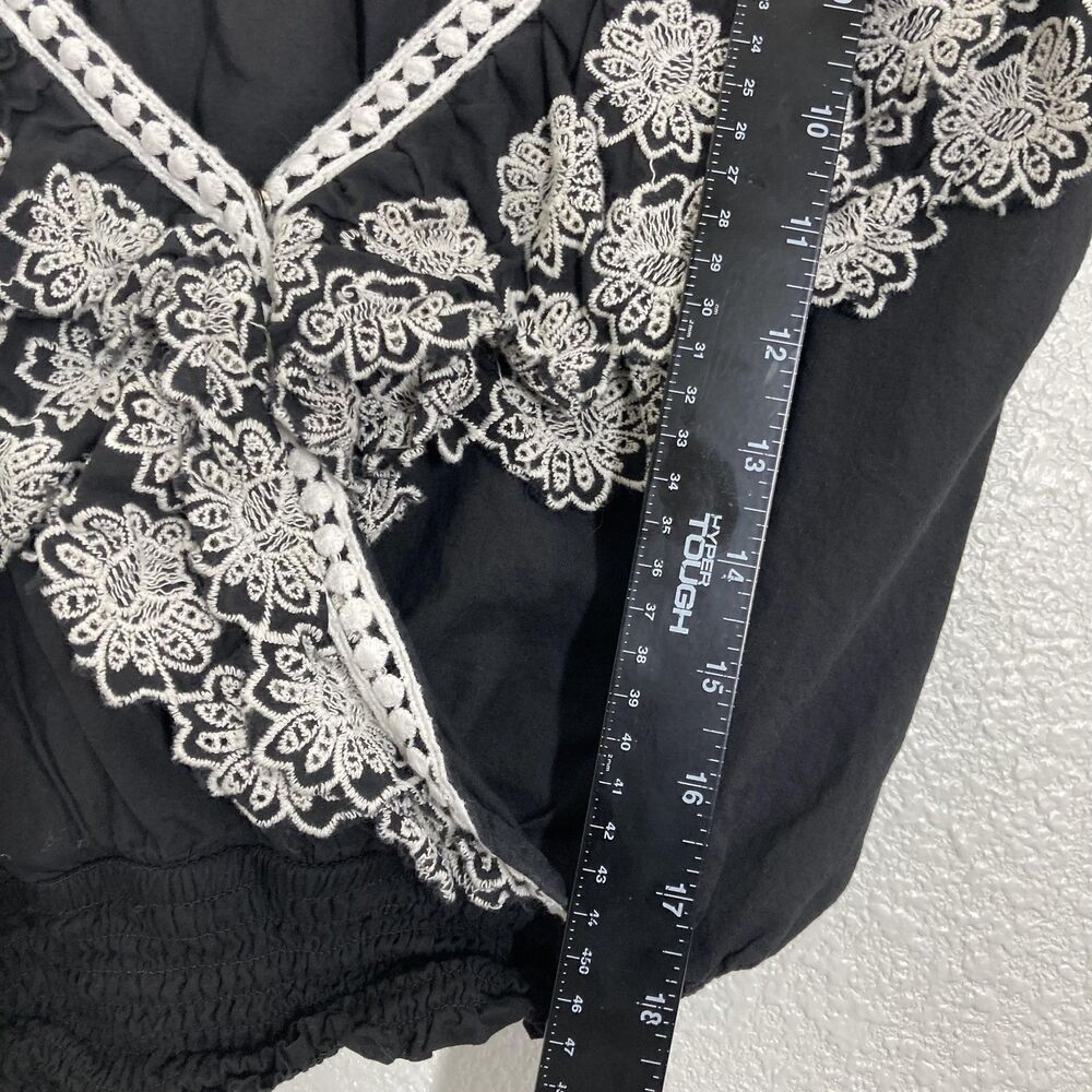 Monograph Anthropologie Blouse XL Black Embroidered Floral Ruffle Crop Top Boho - Picture 10 of 15